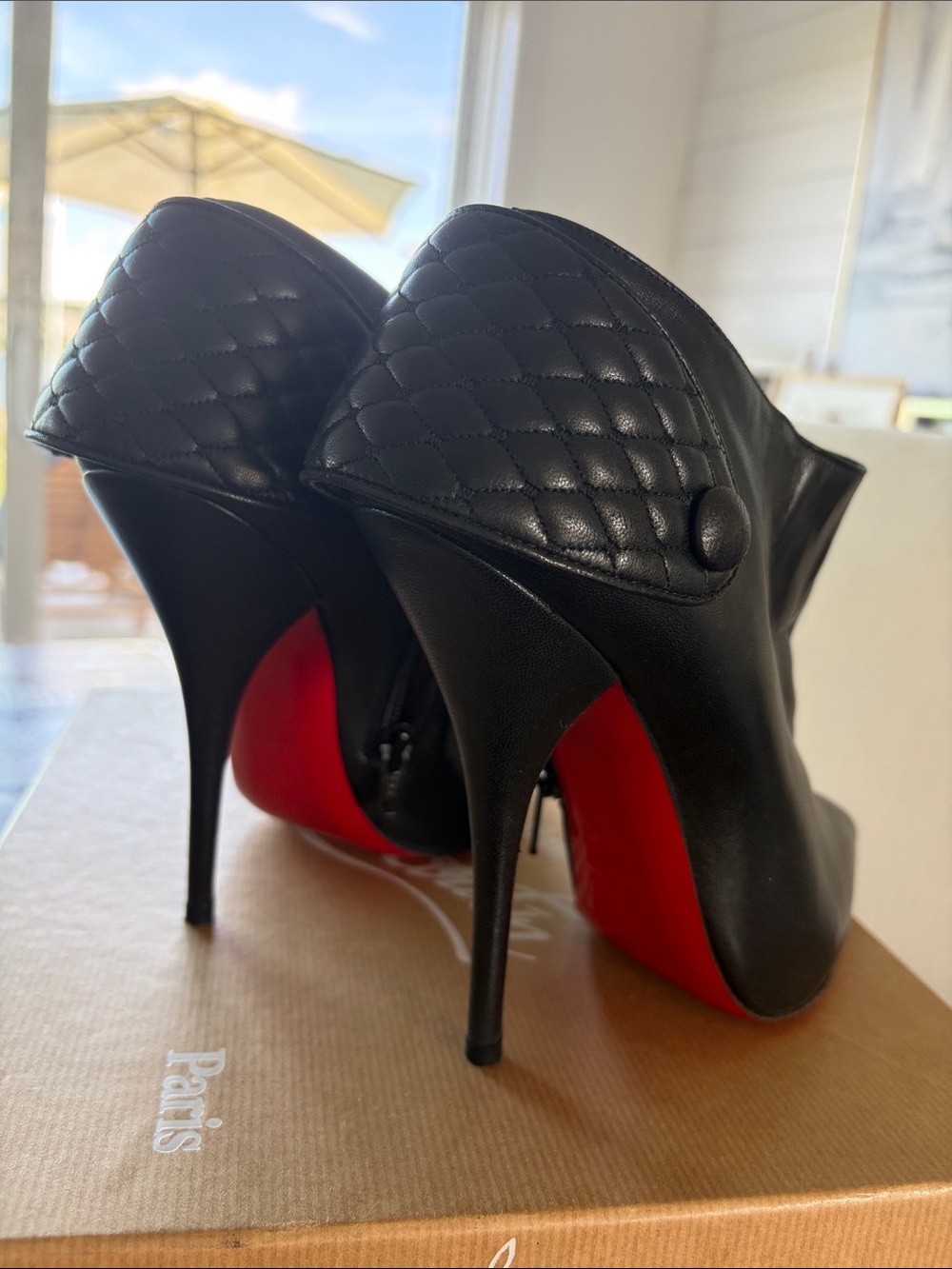 Christian Louboutin Black Leather Pointed Ankle Boots with Red Sole - Picture 5 of 5